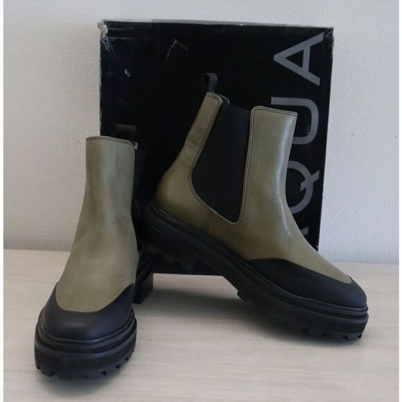 Aqua Women's Sz 10B Military Green/Black Mud Guard Platform Chelsea Boots - Picture 1 of 13